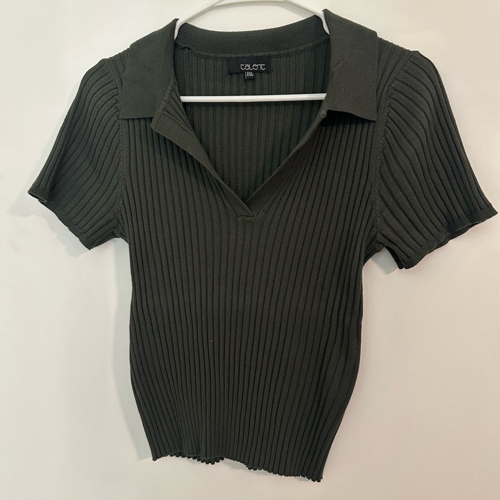 TALENT Ribbed Collared Top 2X